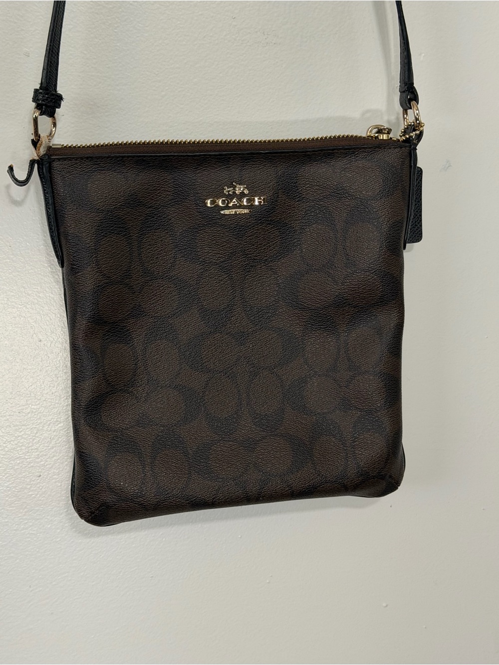 Coach Brown Signature Small Crossbody with Gold Logo